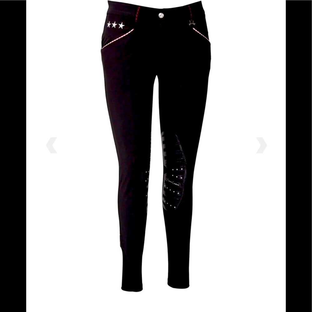Equine Couture stars & stripes silicone knee patch breeches in black 32
